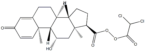 (8S,9S,10R,11S,13S,14S,17R)-17-(2,2-dichloroacetoxy)-11-hydroxy-10,13-dimethyl-3-oxo-6,7,8,9,10,11,12,13,14,15,16,17-dodecahydro-3H-cyclopenta[a]phenanthrene-17-carboxylic acid Struktur