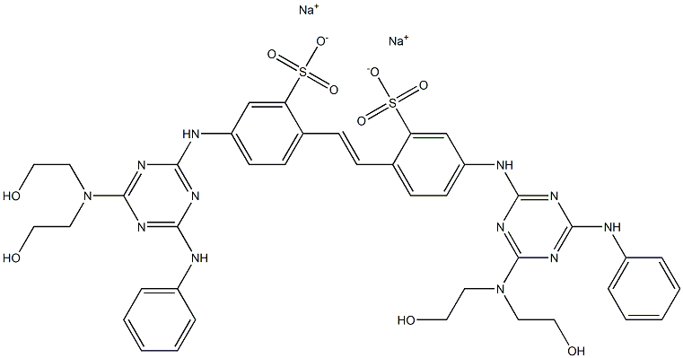 disodium:5-[[4-anilino-6-[bis(2-hydroxyethyl)amino]-1,3,5-triazin-2-yl]amino]-2-[(E)-2-[4-[[4-anilino-6-[bis(2-hydroxyethyl)amino]-1,3,5-triazin-2-yl]amino]-2-sulfonatophenyl]ethenyl]benzenesulfonate Struktur