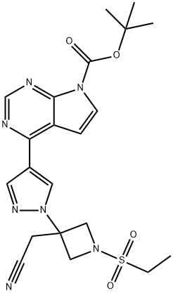 4-[1-[3-(cyanomethyl)-1-(ethylsulfonyl)-3-azetidinyl]-1H-pyrazol-4-yl]-7H-Pyrrolo[2,3-d]pyrimidine-7-carboxylic acid 1,1-dimethylethyl ester Struktur