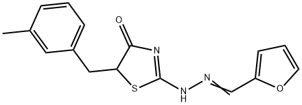 (E)-2-(((E)-furan-2-ylmethylene)hydrazono)-5-(3-methylbenzyl)thiazolidin-4-one 结构式