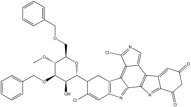 12-((2R,3R,4R,5R,6R)-4-(苄氧基)-6-((苄氧基)甲基)-3-羟基-5-甲氧基四氢-2H-吡喃-2-基)-1,11-二氯-12,13-二氢-5H-吲哚并[2,3-A]吡咯并[3,4-C]咔唑-5,7(6H)-二酮,221377-43-1,结构式