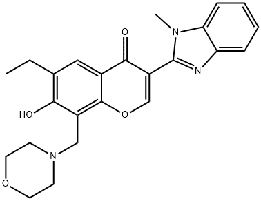 6-ethyl-7-hydroxy-3-(1-methyl-1H-benzo[d]imidazol-2-yl)-8-(morpholinomethyl)-4H-chromen-4-one 结构式
