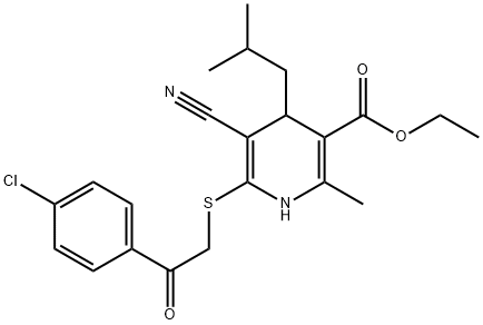 ethyl 6-((2-(4-chlorophenyl)-2-oxoethyl)thio)-5-cyano-4-isobutyl-2-methyl-1,4-dihydropyridine-3-carboxylate Struktur