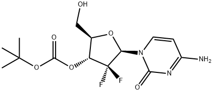 (2R,3R,5R)-5-(4-氨基-2-氧亚基嘧啶-1(2H)-基)-4,4-二氟-2-(羟甲基)四氢呋喃-3-基叔-丁基碳酸盐, 250698-51-2, 结构式