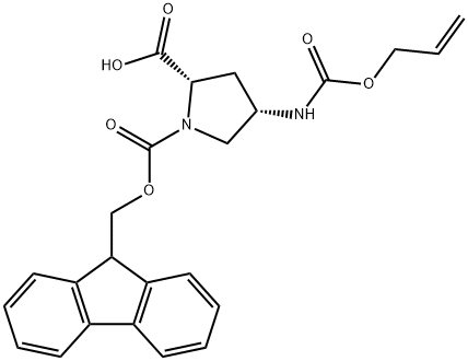 (2S,4S)-1-Fmoc-4-(Allyloxycarbonylamino)-2-pyrrolidinecarboxylic acid, 274676-10-7, 结构式