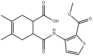 6-((2-(methoxycarbonyl)thiophen-3-yl)carbamoyl)-3,4-dimethylcyclohex-3-enecarboxylic acid Structure