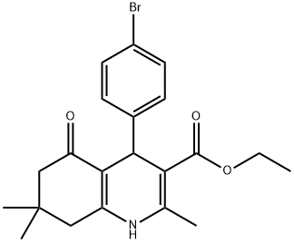 1,4,5,6,7,8-ヘキサヒドロ-2,7,7-トリメチル-4-(4-ブロモフェニル)-5-オキソ-3-キノリンカルボン酸エチル 化学構造式