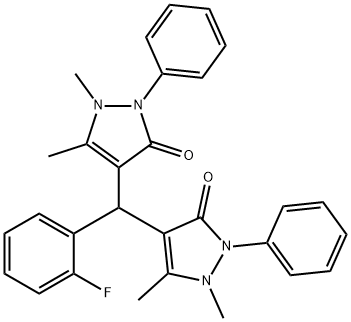 4,4-((2-fluorophenyl)methylene)bis(1,5-dimethyl-2-phenyl-1,2-dihydro-3H-pyrazol-3-one) Struktur