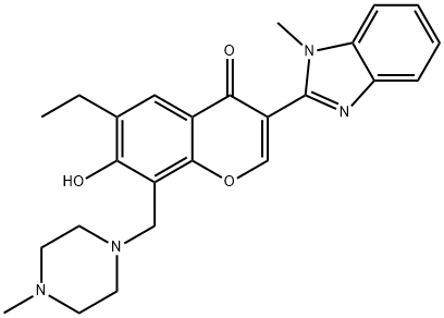 6-ethyl-7-hydroxy-3-(1-methyl-1H-benzo[d]imidazol-2-yl)-8-((4-methylpiperazin-1-yl)methyl)-4H-chromen-4-one,300556-94-9,结构式