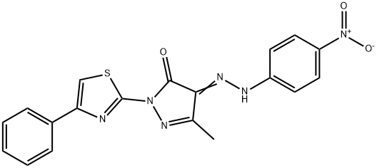 5-methyl-4-[(4-nitrophenyl)hydrazono]-2-(4-phenyl-1,3-thiazol-2-yl)-2,4-dihydro-3H-pyrazol-3-one 结构式