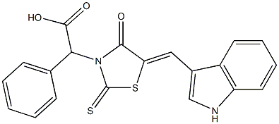 (Z)-2-(5-((1H-indol-3-yl)methylene)-4-oxo-2-thioxothiazolidin-3-yl)-2-phenylacetic acid 结构式