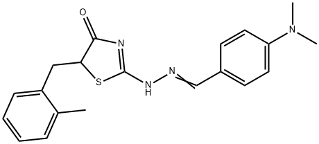 (Z)-2-(((E)-4-(dimethylamino)benzylidene)hydrazono)-5-(2-methylbenzyl)thiazolidin-4-one Struktur