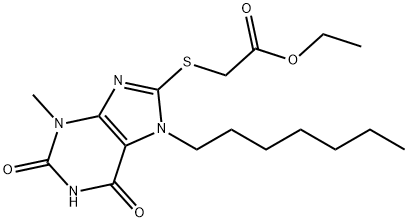 ethyl 2-((7-heptyl-3-methyl-2,6-dioxo-2,3,6,7-tetrahydro-1H-purin-8-yl)thio)acetate Structure