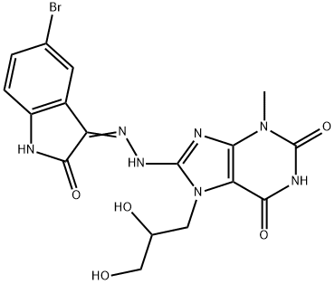 (E)-8-(2-(5-bromo-2-oxoindolin-3-ylidene)hydrazinyl)-7-(2,3-dihydroxypropyl)-3-methyl-3,7-dihydro-1H-purine-2,6-dione Structure