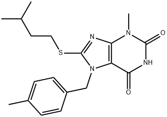 8-(isopentylthio)-3-methyl-7-(4-methylbenzyl)-3,7-dihydro-1H-purine-2,6-dione Struktur