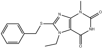 8-(benzylthio)-7-ethyl-3-methyl-3,7-dihydro-1H-purine-2,6-dione Structure