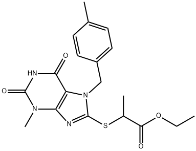 ethyl 2-((3-methyl-7-(4-methylbenzyl)-2,6-dioxo-2,3,6,7-tetrahydro-1H-purin-8-yl)thio)propanoate Structure