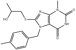 8-((2-hydroxypropyl)thio)-3-methyl-7-(4-methylbenzyl)-3,7-dihydro-1H-purine-2,6-dione,303970-23-2,结构式