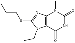 7-ethyl-3-methyl-8-(propylthio)-3,7-dihydro-1H-purine-2,6-dione,303971-03-1,结构式