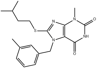 8-(isopentylthio)-3-methyl-7-(3-methylbenzyl)-3,7-dihydro-1H-purine-2,6-dione 化学構造式