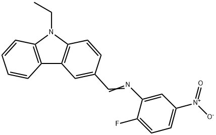 N-[(9-ethyl-9H-carbazol-3-yl)methylene]-2-fluoro-5-nitroaniline 化学構造式