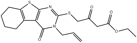 ethyl 4-((3-allyl-4-oxo-3,4,5,6,7,8-hexahydrobenzo[4,5]thieno[2,3-d]pyrimidin-2-yl)thio)-3-oxobutanoate 结构式