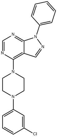 4-(4-(3-chlorophenyl)piperazin-1-yl)-1-phenyl-1H-pyrazolo[3,4-d]pyrimidine 结构式