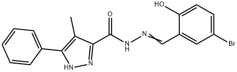 (Z)-N-(5-bromo-2-hydroxybenzylidene)-4-methyl-3-phenyl-1H-pyrazole-5-carbohydrazide 结构式