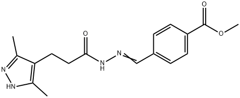 methyl (E)-4-((2-(3-(3,5-dimethyl-1H-pyrazol-4-yl)propanoyl)hydrazono)methyl)benzoate Structure