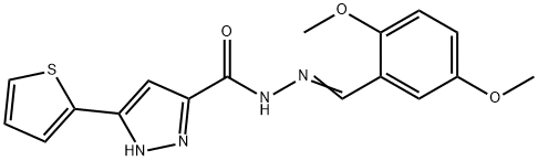 (E)-N-(2,5-dimethoxybenzylidene)-3-(thiophen-2-yl)-1H-pyrazole-5-carbohydrazide 结构式