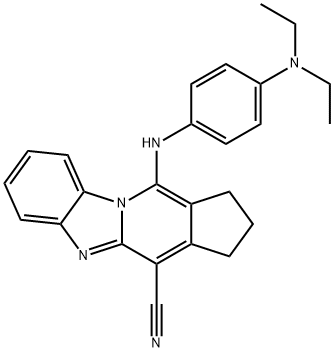 11-((4-(diethylamino)phenyl)amino)-2,3-dihydro-1H-benzo[4,5]imidazo[1,2-a]cyclopenta[d]pyridine-4-carbonitrile 结构式