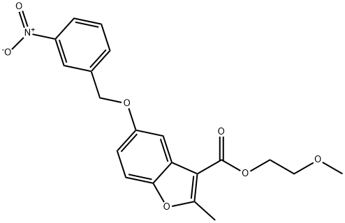 2-methoxyethyl 2-methyl-5-((3-nitrobenzyl)oxy)benzofuran-3-carboxylate Structure