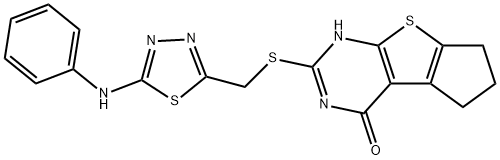 2-(((5-(phenylamino)-1,3,4-thiadiazol-2-yl)methyl)thio)-3,5,6,7-tetrahydro-4H-cyclopenta[4,5]thieno[2,3-d]pyrimidin-4-one 化学構造式