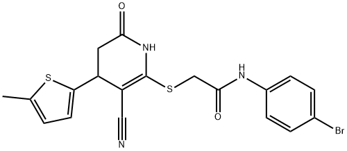 N-(4-bromophenyl)-2-((3-cyano-4-(5-methylthiophen-2-yl)-6-oxo-1,4,5,6-tetrahydropyridin-2-yl)thio)acetamide Structure