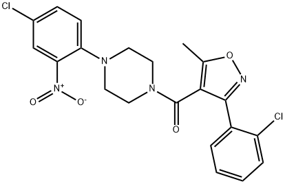 [4-(4-chloro-2-nitrophenyl)piperazin-1-yl]-[3-(2-chlorophenyl)-5-methyl-1,2-oxazol-4-yl]methanone 化学構造式