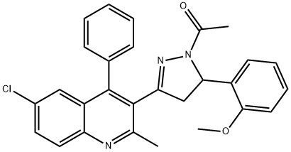 1-(3-(6-chloro-2-methyl-4-phenylquinolin-3-yl)-5-(2-methoxyphenyl)-4,5-dihydro-1H-pyrazol-1-yl)ethan-1-one Structure