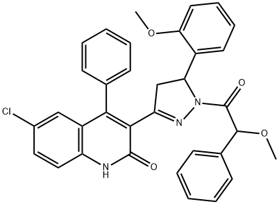 6-chloro-3-(1-(2-methoxy-2-phenylacetyl)-5-(2-methoxyphenyl)-4,5-dihydro-1H-pyrazol-3-yl)-4-phenylquinolin-2(1H)-one Structure