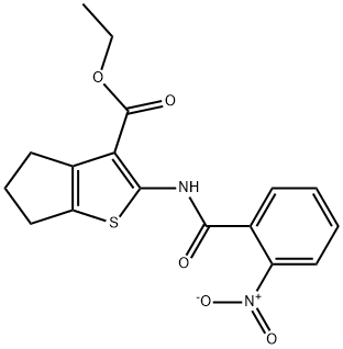 ethyl 2-(2-nitrobenzamido)-5,6-dihydro-4H-cyclopenta[b]thiophene-3-carboxylate 化学構造式