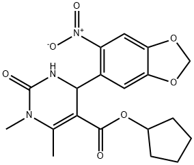 cyclopentyl 1,6-dimethyl-4-(6-nitro-1,3-benzodioxol-5-yl)-2-oxo-1,2,3,4-tetrahydropyrimidine-5-carboxylate 化学構造式