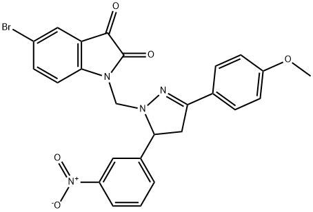 5-bromo-1-((3-(4-methoxyphenyl)-5-(3-nitrophenyl)-4,5-dihydro-1H-pyrazol-1-yl)methyl)indoline-2,3-dione 结构式