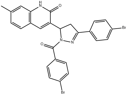 3-(1-(4-bromobenzoyl)-3-(4-bromophenyl)-4,5-dihydro-1H-pyrazol-5-yl)-7-methylquinolin-2(1H)-one Struktur