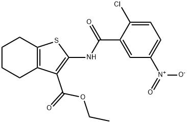 ethyl 2-(2-chloro-5-nitrobenzamido)-4,5,6,7-tetrahydrobenzo[b]thiophene-3-carboxylate 化学構造式