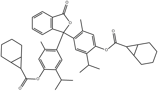 (3-oxo-1,3-dihydro-2-benzofuran-1,1-diyl)bis(2-isopropyl-5-methyl-4,1-phenylene) bisbicyclo[4.1.0]heptane-7-carboxylate 结构式