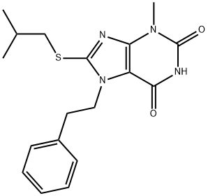 8-(isobutylthio)-3-methyl-7-phenethyl-3,7-dihydro-1H-purine-2,6-dione Struktur