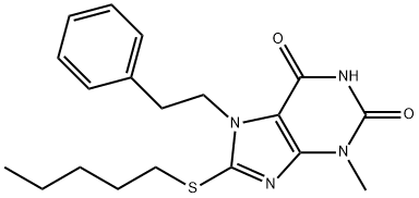 3-methyl-8-(pentylthio)-7-phenethyl-3,7-dihydro-1H-purine-2,6-dione Struktur