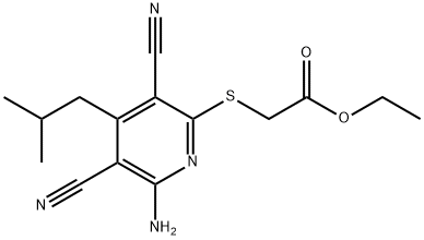 ethyl 2-((6-amino-3,5-dicyano-4-isobutylpyridin-2-yl)thio)acetate Struktur