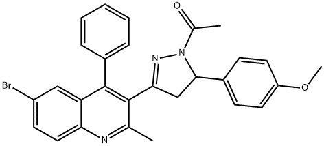 1-(3-(6-bromo-2-methyl-4-phenylquinolin-3-yl)-5-(4-methoxyphenyl)-4,5-dihydro-1H-pyrazol-1-yl)ethan-1-one 结构式