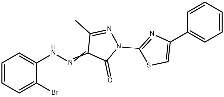 4-[(2-bromophenyl)hydrazono]-5-methyl-2-(4-phenyl-1,3-thiazol-2-yl)-2,4-dihydro-3H-pyrazol-3-one 结构式
