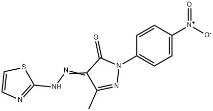 5-methyl-2-(4-nitrophenyl)-4-(1,3-thiazol-2-ylhydrazono)-2,4-dihydro-3H-pyrazol-3-one Struktur