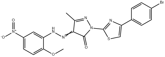 2-[4-(4-bromophenyl)-1,3-thiazol-2-yl]-4-[(2-methoxy-5-nitrophenyl)hydrazono]-5-methyl-2,4-dihydro-3H-pyrazol-3-one Structure